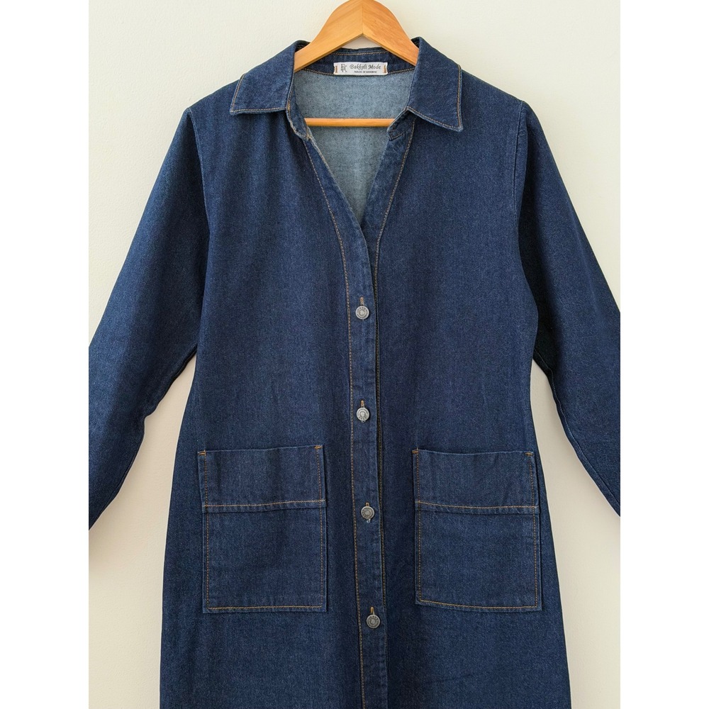 Bakkali Mode Denim Midi Shirt Dress Dark Wash Button Front Moroccan Approx M/L - Picture 5 of 8